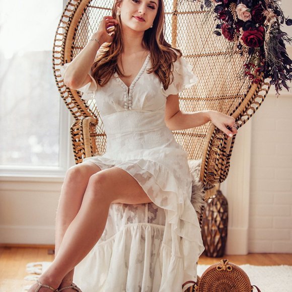 FLORAL EMBROIDERY RUFFLE DRESS WITH HIGH-LOW SKIRT MAXI DRESS - Picture 4 of 5